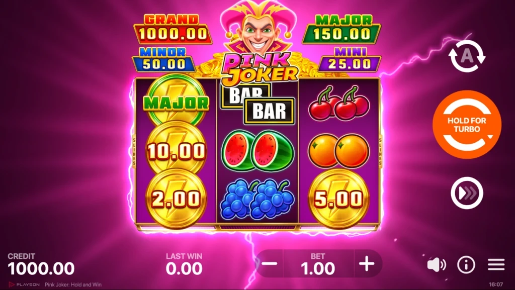 Cash Collect feature activated in Pink Joker slot with visible jackpots